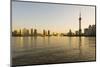 China, Shanghai, Pudong District, Skyline of the Financial District across Huangpu River at Sunrise-Alan Copson-Mounted Photographic Print