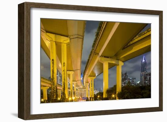 China, Shanghai, Towering Overpass of Yan'An Expressway and City-Paul Souders-Framed Photographic Print