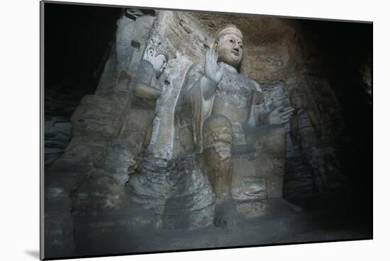 China, Shanxi Province, Sandstone Statue of Buddha in Yungang Grottoes-null-Mounted Giclee Print