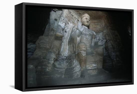 China, Shanxi Province, Sandstone Statue of Buddha in Yungang Grottoes-null-Framed Stretched Canvas