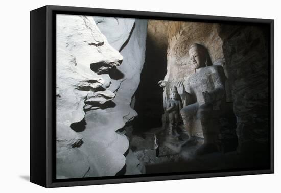 China, Shanxi Province, Sandstone Statue of Buddha in Yungang Grottoes-null-Framed Stretched Canvas