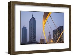 China, Tianjin, Dagu Bridge with Skyscrapers Rising Along Haihe River-Paul Souders-Framed Photographic Print