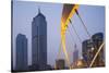 China, Tianjin, Dagu Bridge with Skyscrapers Rising Along Haihe River-Paul Souders-Stretched Canvas