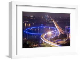 China, Traffic Lights on Caiyuanba Bridge Spanning Yangtze River-Paul Souders-Framed Photographic Print