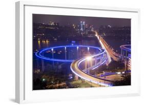 China, Traffic Lights on Caiyuanba Bridge Spanning Yangtze River-Paul Souders-Framed Photographic Print