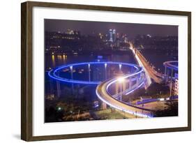 China, Traffic Lights on Caiyuanba Bridge Spanning Yangtze River-Paul Souders-Framed Photographic Print