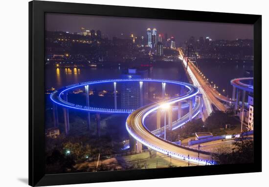 China, Traffic Lights on Caiyuanba Bridge Spanning Yangtze River-Paul Souders-Framed Photographic Print