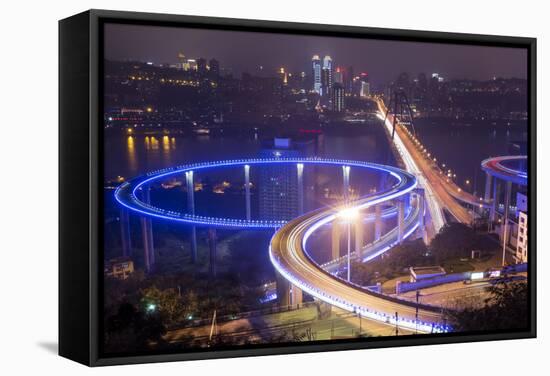 China, Traffic Lights on Caiyuanba Bridge Spanning Yangtze River-Paul Souders-Framed Stretched Canvas