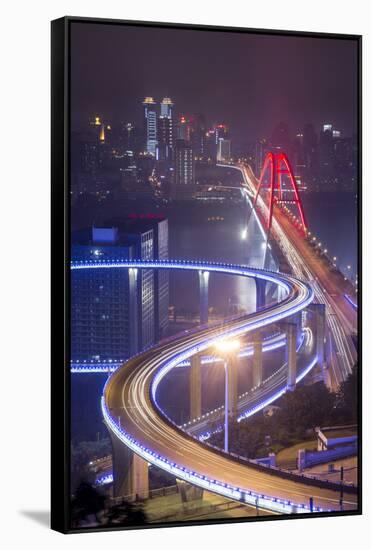 China, Traffic Lights on Caiyuanba Bridge Spanning Yangtze River-Paul Souders-Framed Stretched Canvas