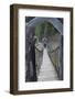 China, Xinjiang. a Tourist Crosses a Foot Bridge in Heaven Lake-Janis Miglavs-Framed Photographic Print