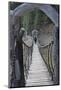 China, Xinjiang. a Tourist Crosses a Foot Bridge in Heaven Lake-Janis Miglavs-Mounted Photographic Print