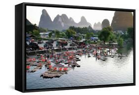 China, Yulong River with Karst Mountains, Tourism, Raft River Journeys-Catharina Lux-Framed Stretched Canvas