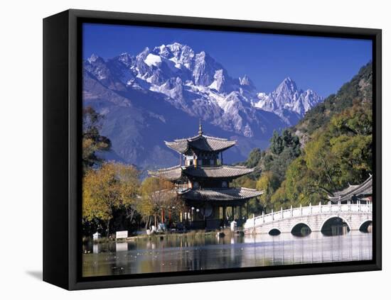 China, Yunnan Province, Lijiang, Black Dragon Pool Park and Jade Dragon Snow Mountain-Peter Adams-Framed Stretched Canvas