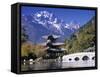 China, Yunnan Province, Lijiang, Black Dragon Pool Park and Jade Dragon Snow Mountain-Peter Adams-Framed Stretched Canvas