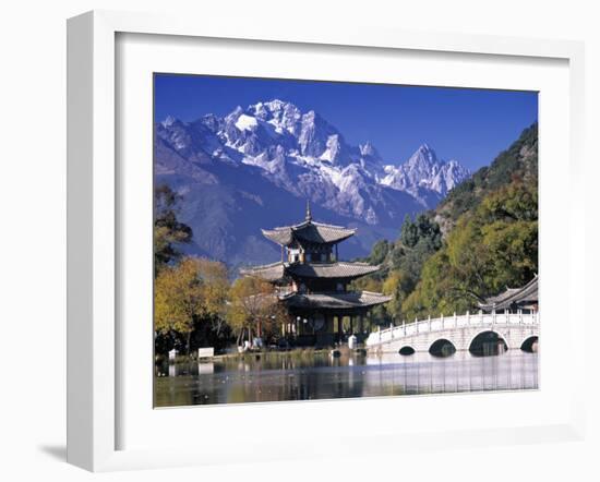 China, Yunnan Province, Lijiang, Black Dragon Pool Park and Jade Dragon Snow Mountain-Peter Adams-Framed Photographic Print