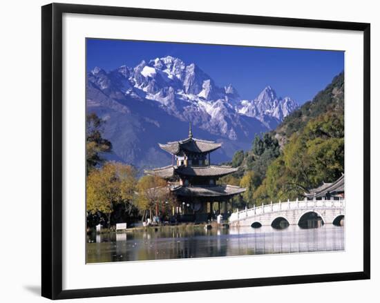 China, Yunnan Province, Lijiang, Black Dragon Pool Park and Jade Dragon Snow Mountain-Peter Adams-Framed Photographic Print