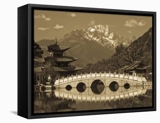 China, Yunnan Province, Lijiang, Black Dragon Pool Park and Jade Dragon Snow Mountain-Walter Bibikow-Framed Stretched Canvas