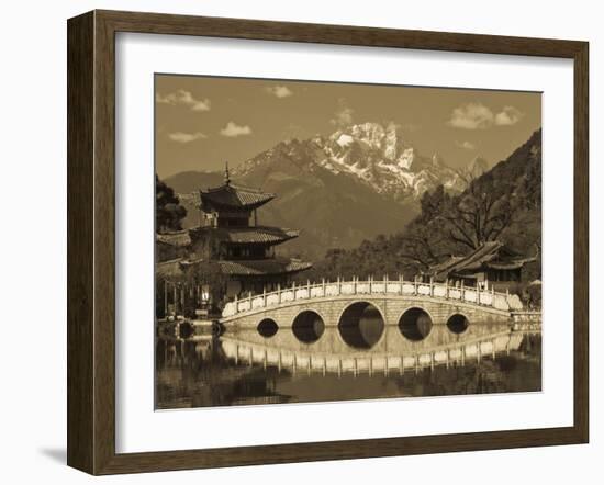 China, Yunnan Province, Lijiang, Black Dragon Pool Park and Jade Dragon Snow Mountain-Walter Bibikow-Framed Photographic Print