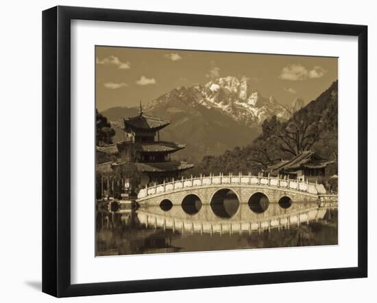 China, Yunnan Province, Lijiang, Black Dragon Pool Park and Jade Dragon Snow Mountain-Walter Bibikow-Framed Photographic Print