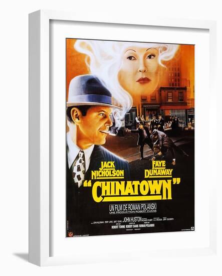 Chinatown, French Poster Art, Jack Nicholson, Faye Dunaway, 1974-null-Framed Art Print