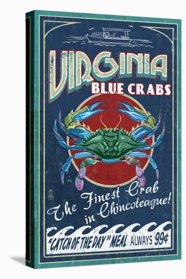 Chincoteague, Virginia - Blue Crab Vintage Sign-Lantern Press-Stretched Canvas