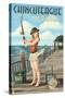 Chincoteague, Virginia - Pinup Girl Fishing-Lantern Press-Stretched Canvas