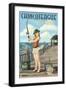 Chincoteague, Virginia - Pinup Girl Fishing-Lantern Press-Framed Art Print