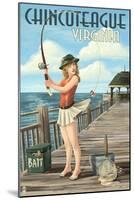 Chincoteague, Virginia - Pinup Girl Fishing-Lantern Press-Mounted Art Print