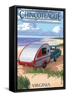 Chincoteague, Virginia - Retro Camper on Beach-Lantern Press-Framed Stretched Canvas