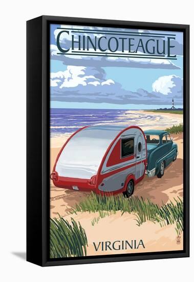 Chincoteague, Virginia - Retro Camper on Beach-Lantern Press-Framed Stretched Canvas