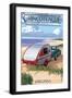 Chincoteague, Virginia - Retro Camper on Beach-Lantern Press-Framed Art Print