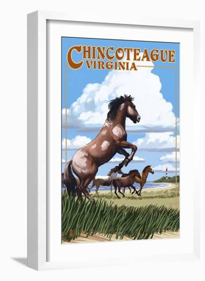 Chincoteague, Virginia - Wild Horses-Lantern Press-Framed Art Print