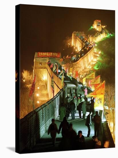 Chinese and Foreigners Walk Along the Great Wall of China-null-Stretched Canvas