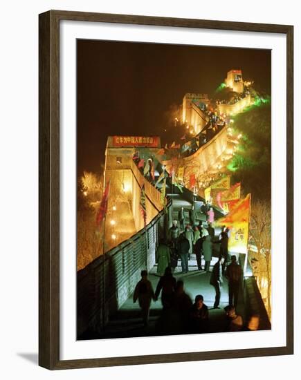 Chinese and Foreigners Walk Along the Great Wall of China-null-Framed Premium Photographic Print