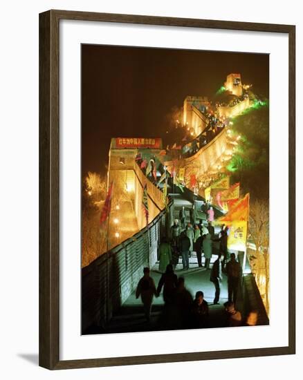 Chinese and Foreigners Walk Along the Great Wall of China-null-Framed Photographic Print