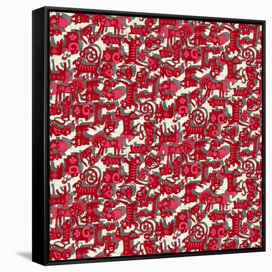 Chinese Animals Red-Sharon Turner-Framed Stretched Canvas