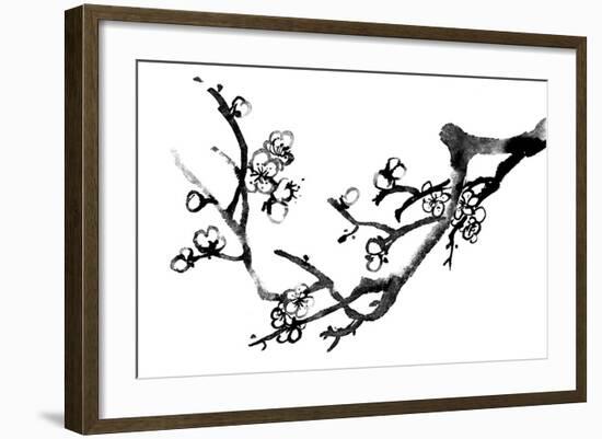 Chinese Black And White Traditional Ink Painting, Plum Blossom On White Background-elwynn-Framed Art Print