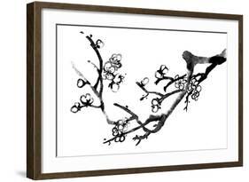 Chinese Black And White Traditional Ink Painting, Plum Blossom On White Background-elwynn-Framed Art Print