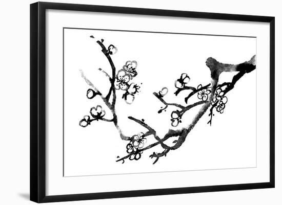 Chinese Black And White Traditional Ink Painting, Plum Blossom On White Background-elwynn-Framed Art Print