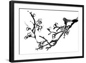 Chinese Black And White Traditional Ink Painting, Plum Blossom On White Background-elwynn-Framed Art Print