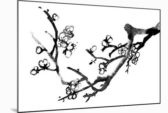 Chinese Black And White Traditional Ink Painting, Plum Blossom On White Background-elwynn-Mounted Art Print