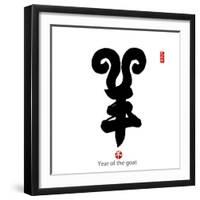 Chinese Calligraphy for Year of the Goat 2015,Chinese Seal Goat.-kenny001-Framed Photographic Print