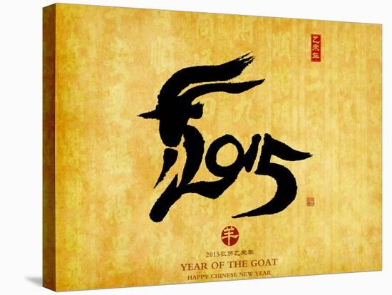 Chinese Calligraphy for Year of the Goat 2015,Seal Mean Good Bless for New Year-kenny001-Stretched Canvas