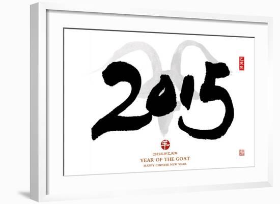 Chinese Calligraphy for Year of the Goat 2015,Seal Mean Good Bless for New Year-kenny001-Framed Photographic Print