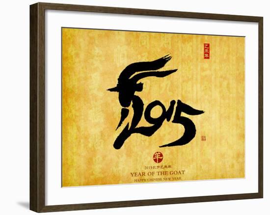 Chinese Calligraphy for Year of the Goat 2015,Seal Mean Good Bless for New Year-kenny001-Framed Photographic Print