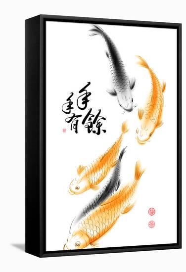 Chinese Carp Ink Painting. Translation: Abundant Harvest Year After Year-yienkeat-Framed Stretched Canvas