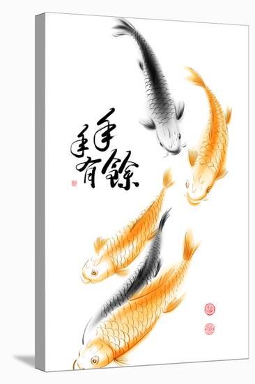 Chinese Carp Ink Painting. Translation: Abundant Harvest Year After Year-yienkeat-Stretched Canvas