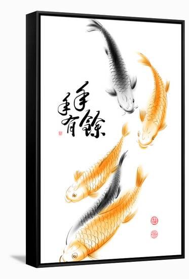 Chinese Carp Ink Painting. Translation: Abundant Harvest Year After Year-yienkeat-Framed Stretched Canvas