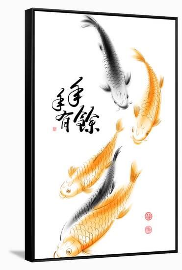 Chinese Carp Ink Painting. Translation: Abundant Harvest Year After Year-yienkeat-Framed Stretched Canvas