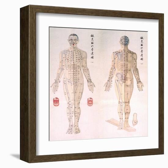 Chinese Chart of Acupuncture Points on a Male Body, 1956-null-Framed Art Print